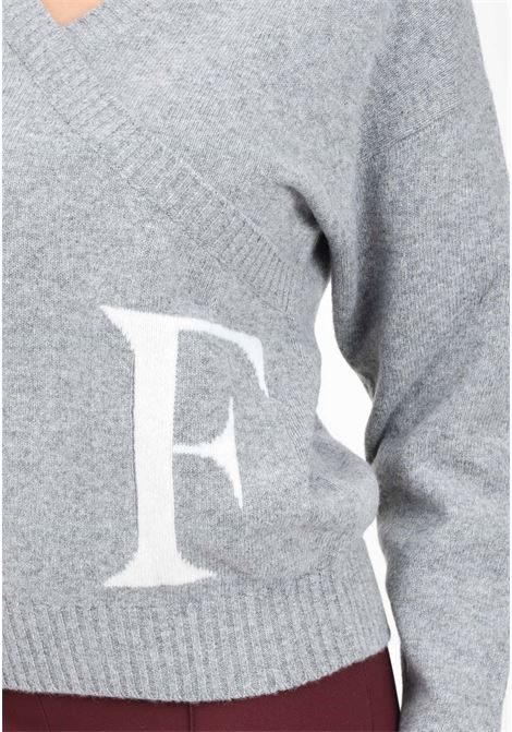 Maglione con scollo a V grigio da donna caratterizzato da logo EF ELISABETTA FRANCHI | MK94M46E2G41
